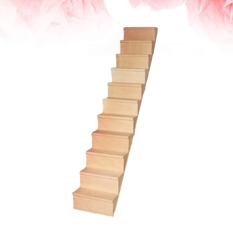 Sewroro Doll House Furnishings 1 12 Scale Dollhouse Stairs Miniature Stairs Wooden Stringer Steps Model DIY Mini Wood Staircase Without Armrest for Micro Landscape Decor - Image 3